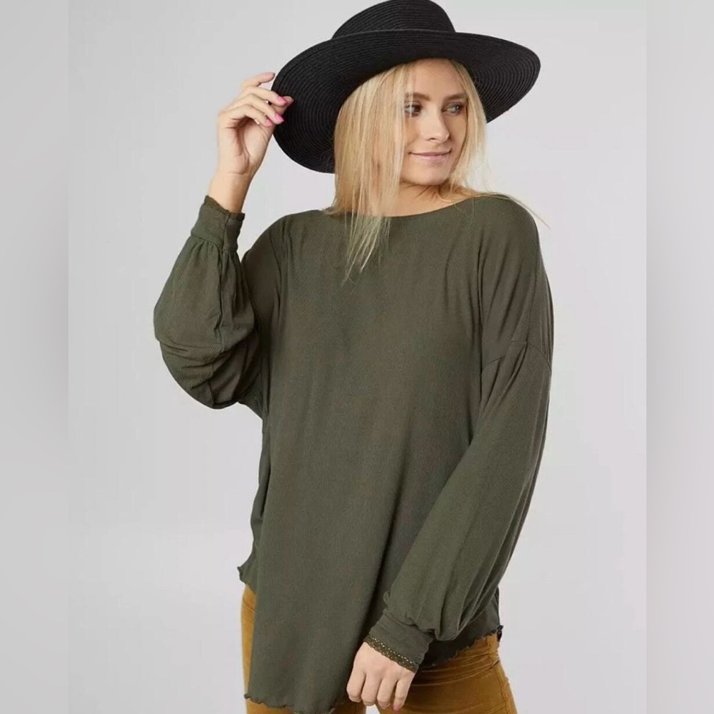NWT Free People Shimmy Shake Army Green Top XS Boho Festival Blouse Tunic